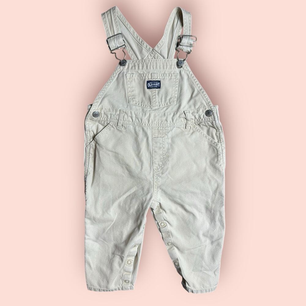 Vtg Baby Boys Size 18-24 month Old Navy Y2K Pantsuit Overalls Bibs Tan Romper